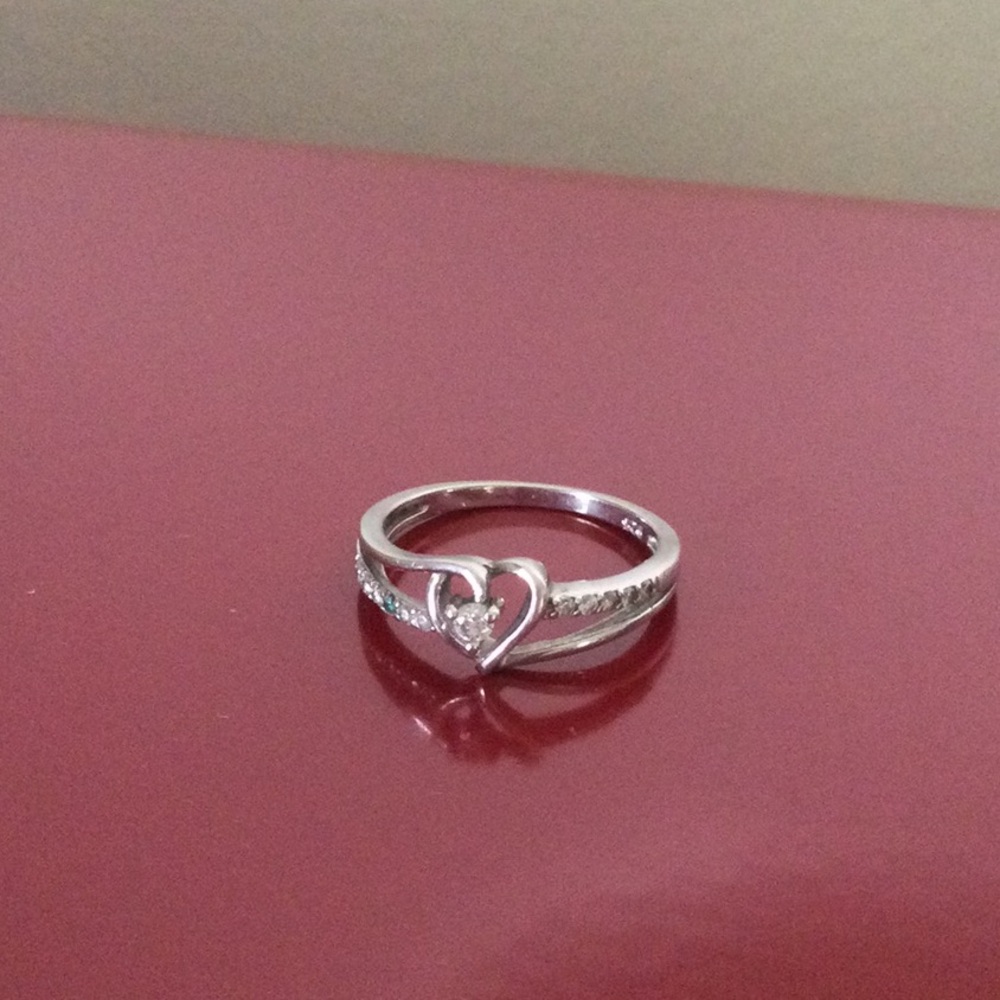 Heart Solitaire Sterling Silver Ring with Clear Stone - Women's Jewelry